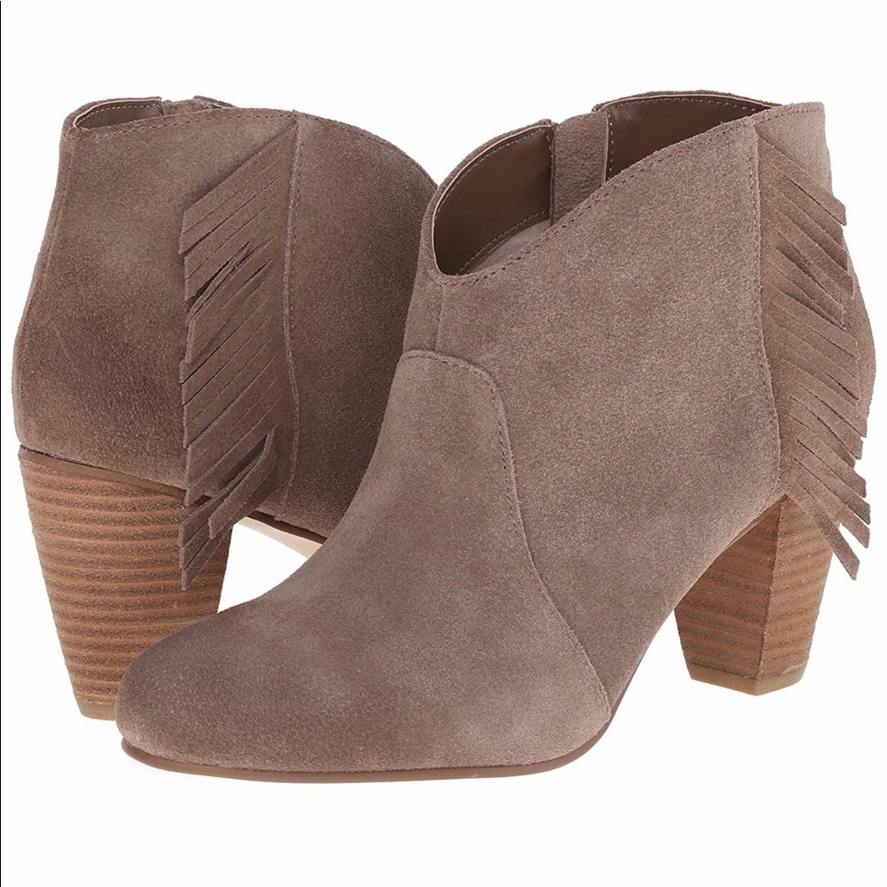 Tahari Camila Taupe Suede Ankle Boot W/ Fringe 6.5 - image 1